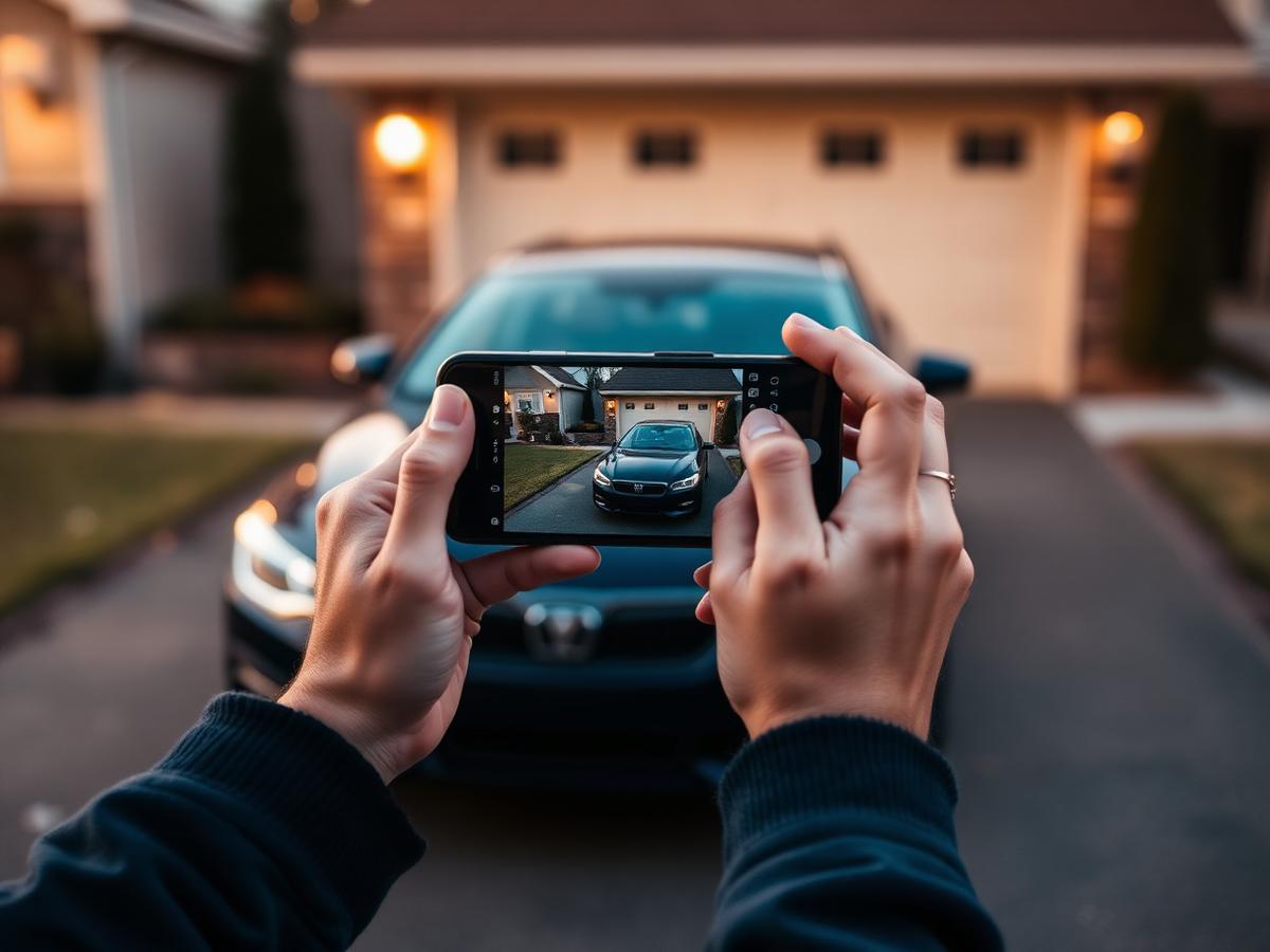 Associado fotografando o próprio veículo pelo celular durante a autovistoria